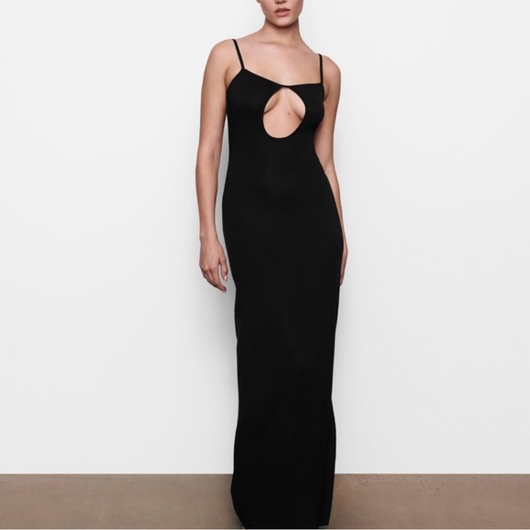SKIMS Sleep Keyhole Lounge Maxi Dress in Onyx (Black) Women’s Size Large - Picture 1 of 9